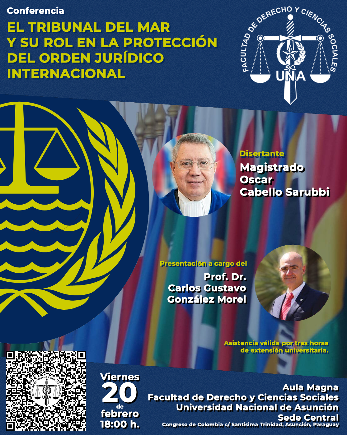Poster flyer de conferencia: El Tribunal del Mar y su Rol en la Protección del Orden Jurídico Internacional